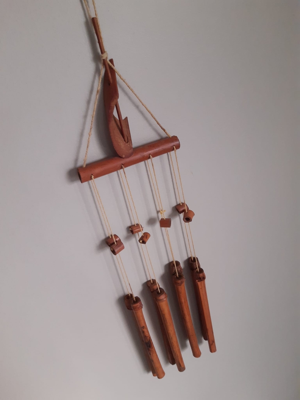 Vintage Handcrafted Brown Wooden / Bamboo Wind Chime